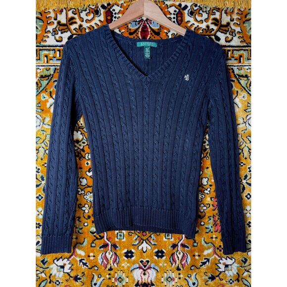 Lauren Ralph Lauren Sweaters - Lauren Ralph Lauren Preppy Minimalist Black Cable Knit Sweater 100% Cotton sz XS